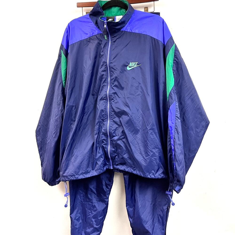 Vintage 90’s Nike Full Zip Windbreaker Set Men’s XL Navy Blue-Teal Green